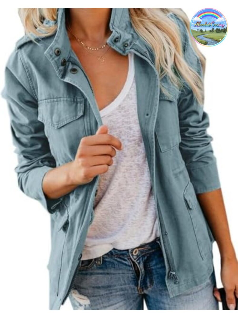 Women's Military Anorak Jacket Zip Up Snap Buttons Cotton Utility Parka with
